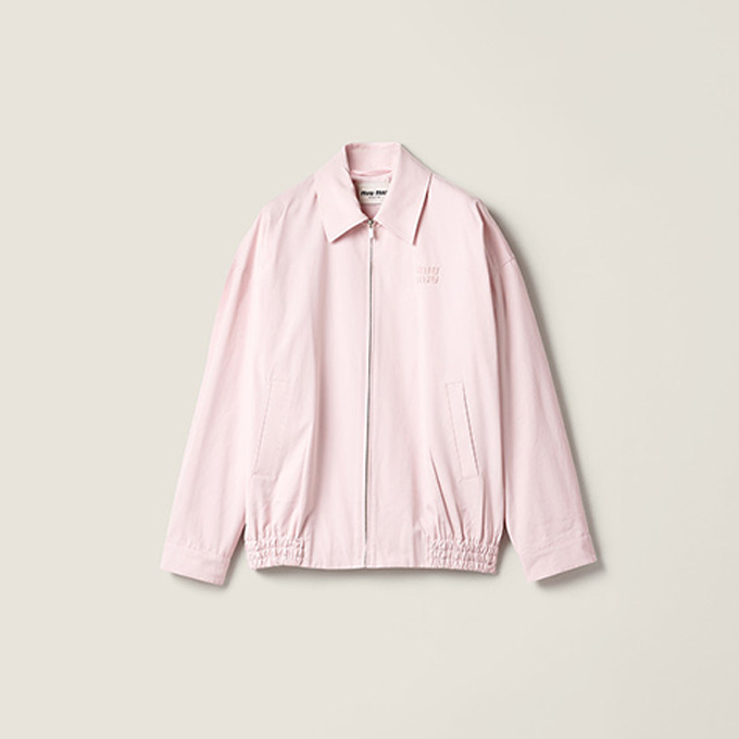 miu miu pink pointed collar embossed logo zip up casual jacket